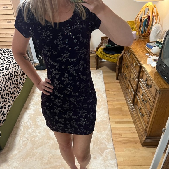 Vintage stretch jersey dazzling body on dress—deep purple, size M! - Picture 3 of 5